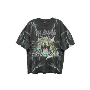 Def Leppard Animal All Over Print Vintage Black Enzyme Washed T-Shirt